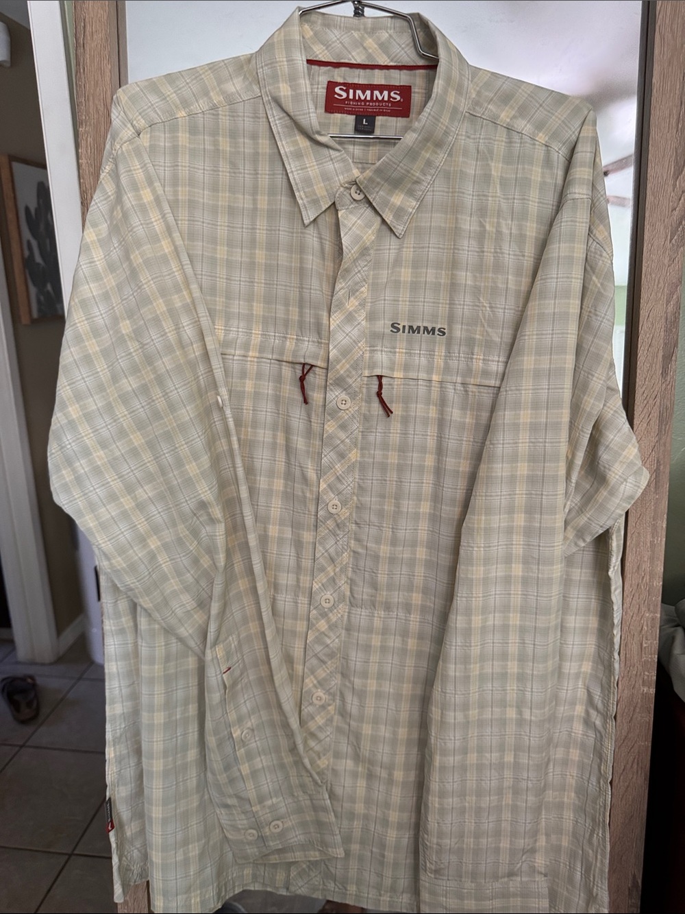 Simms Men's Long-Sleeve Plaid Button-Down Shirt - Light Khaki & Cream